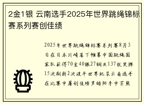 2金1银 云南选手2025年世界跳绳锦标赛系列赛创佳绩